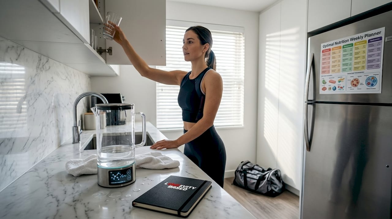 Woman getting water after exercise session