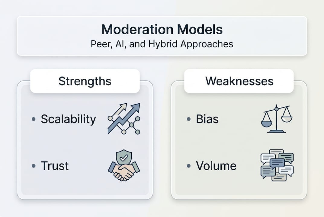 Infographic compares moderation model strengths and weaknesses