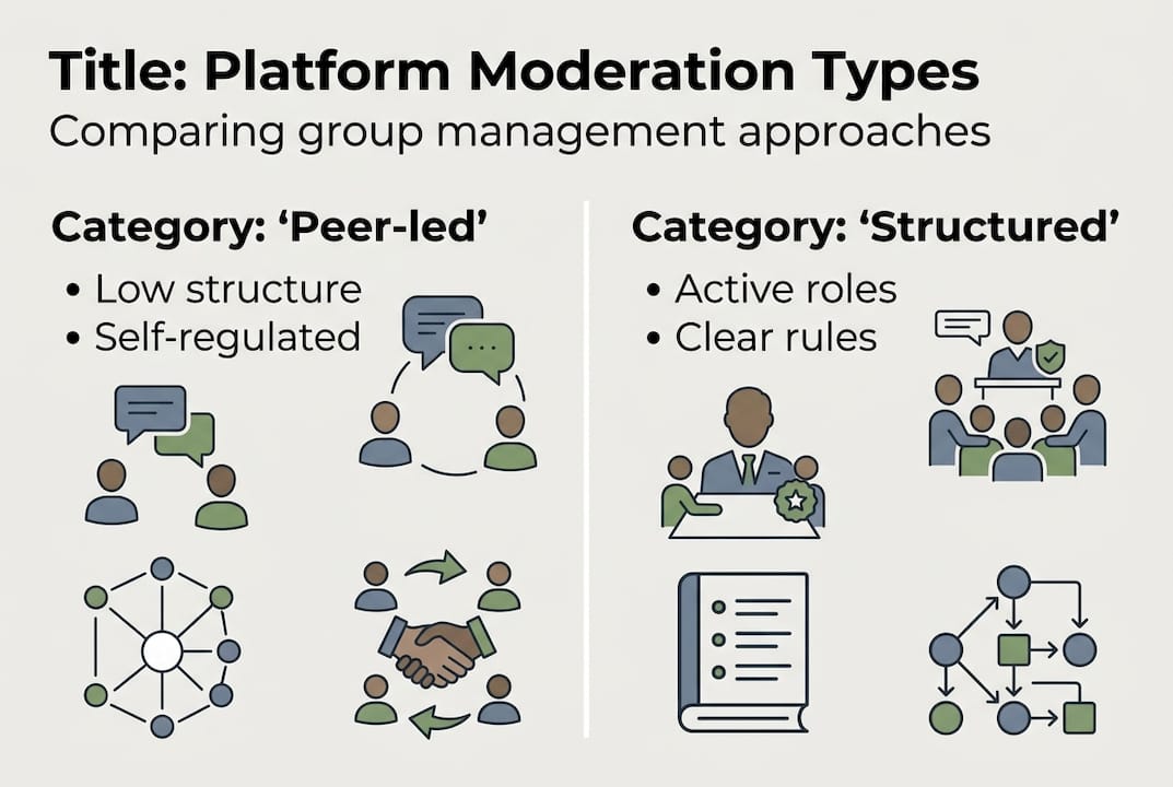 Infographic comparing moderation types in platforms