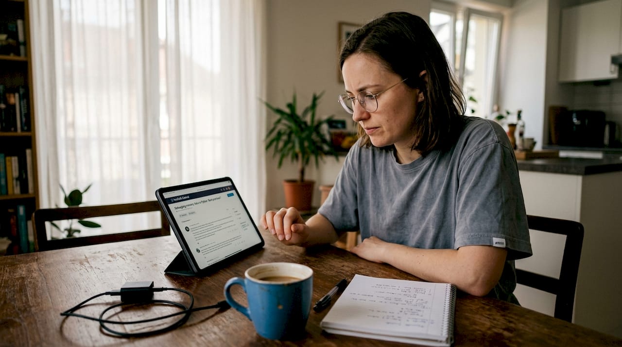 Woman replies to tech forum at home