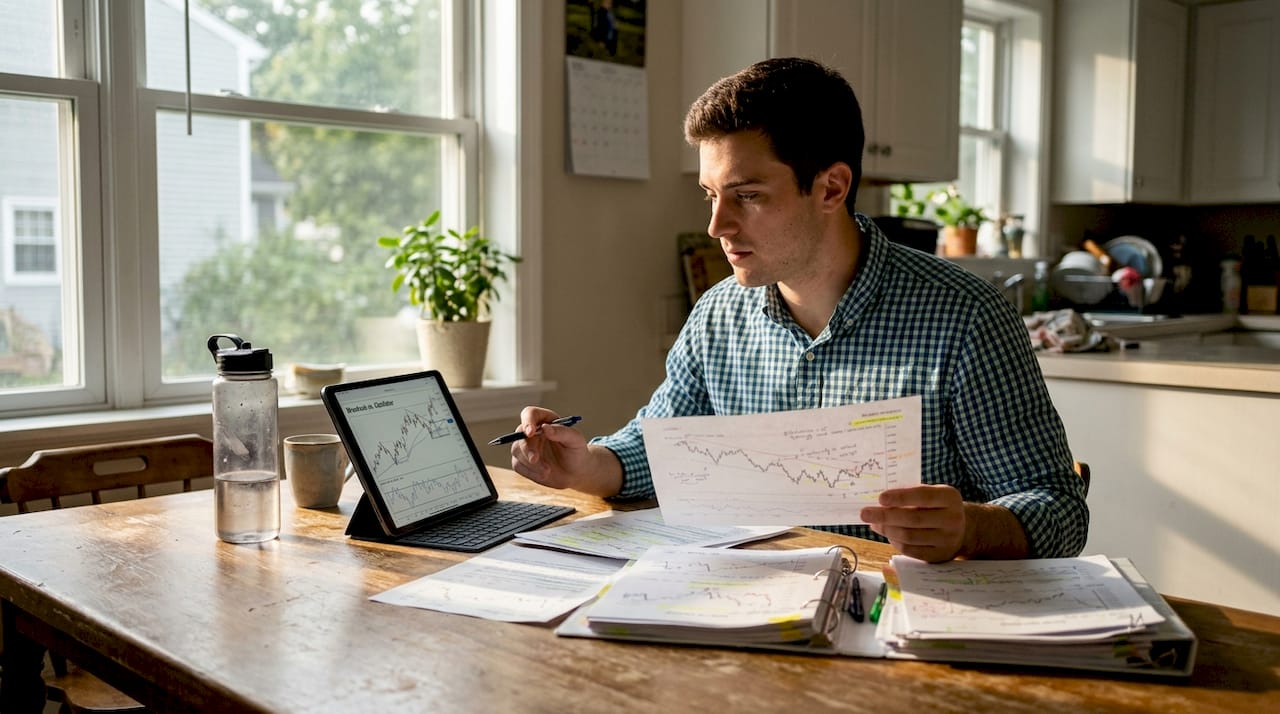 Analyst compares forex trading strategy graphs