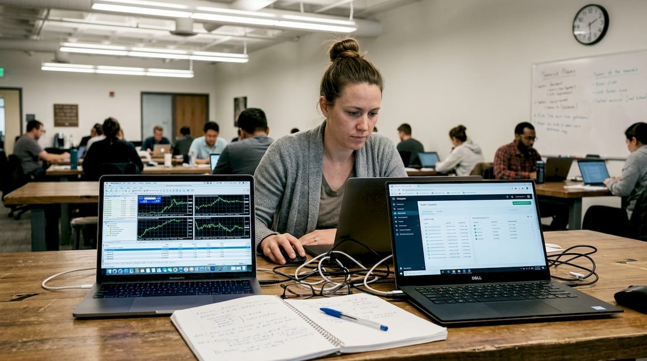 Woman comparing forex trading platforms