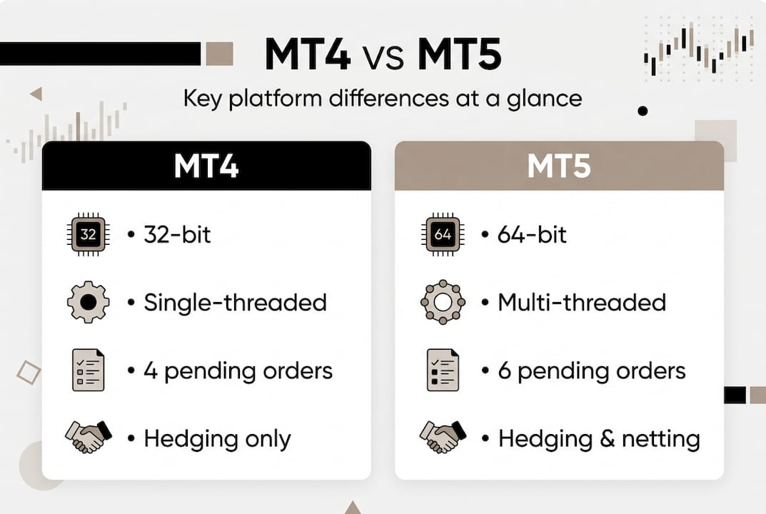 Infographic showing MT4 and MT5 platform differences