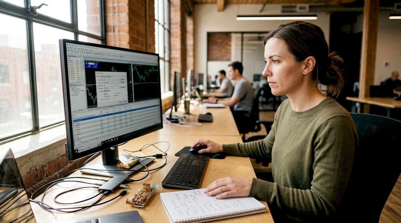 Trader operating MetaTrader trade copier setup