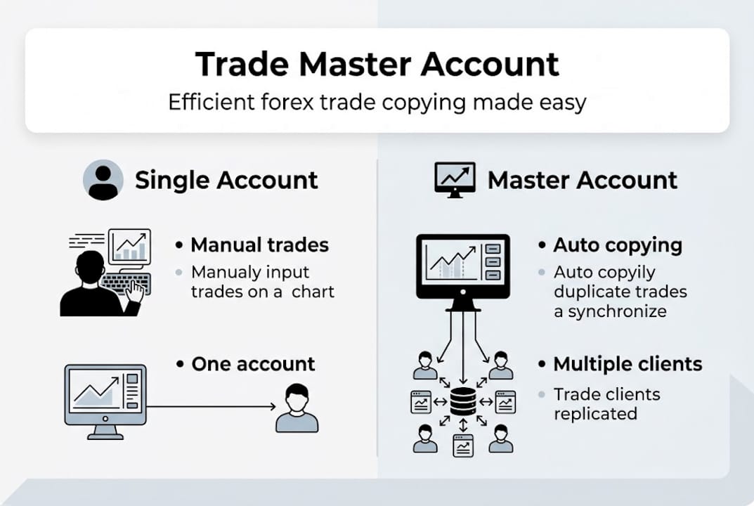 Infographic comparing master and single trading accounts