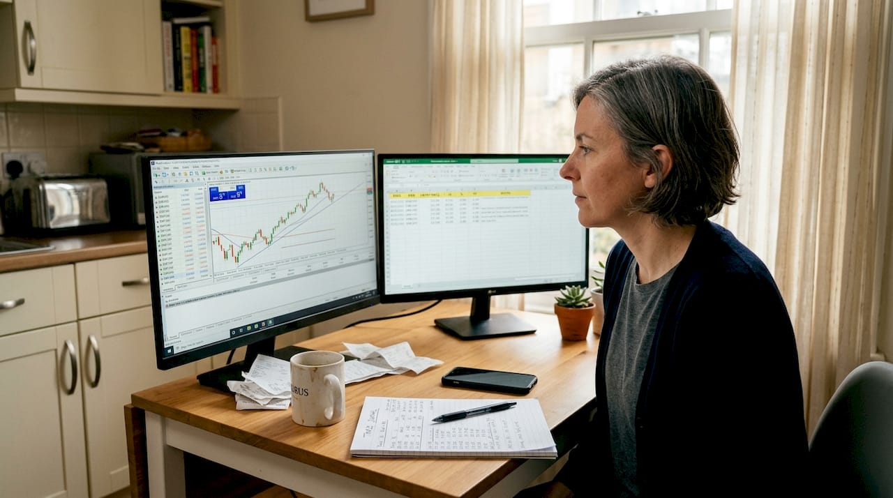 Trader reviewing hedging forex trades