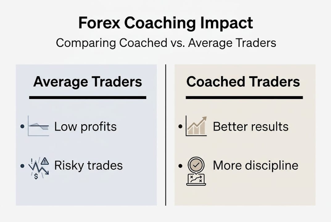 Infographic comparing coached and average forex traders
