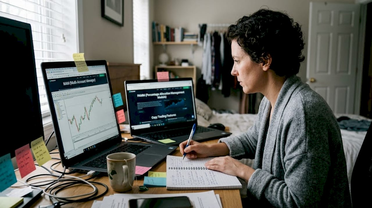 Trader comparing PAMM MAM copy trading platforms
