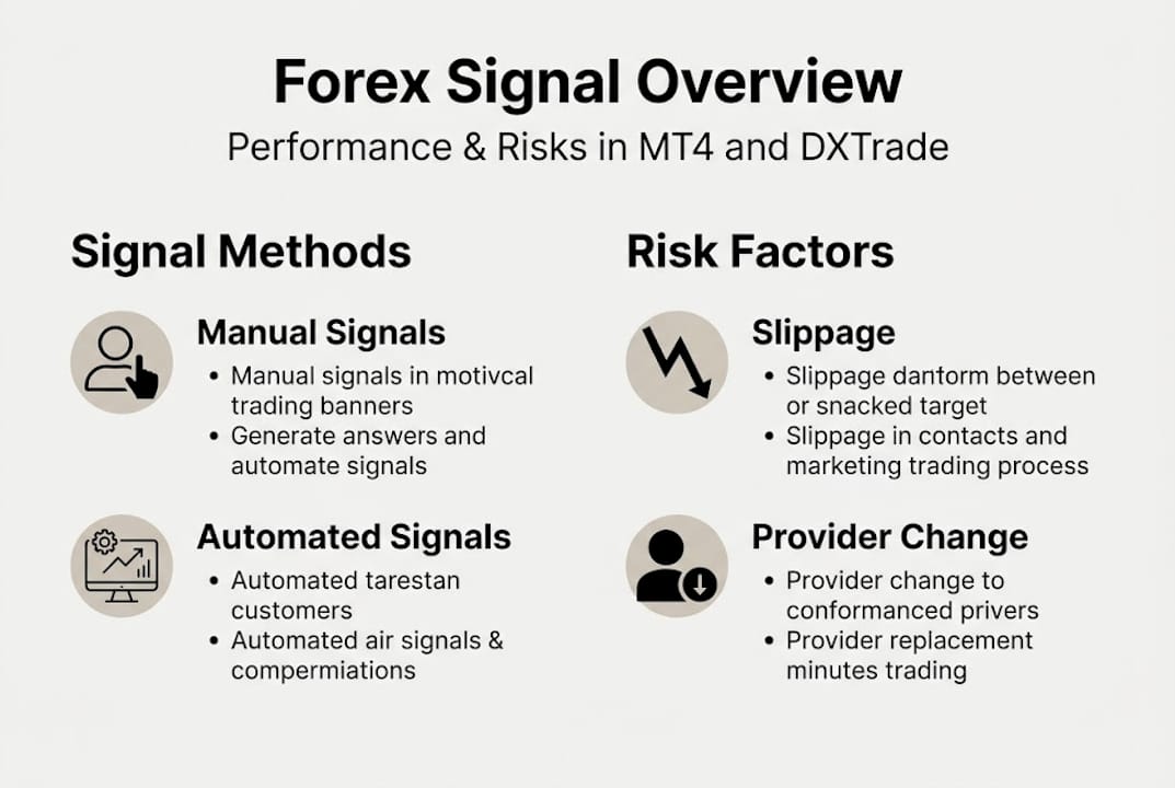 Infographic showing forex signals performance and risks