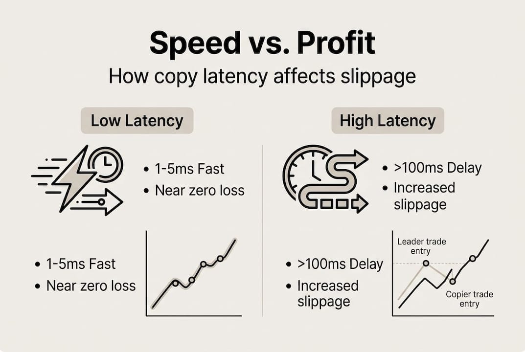 Infographic contrasting low and high trade latency