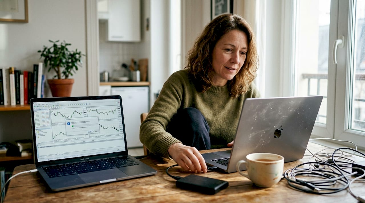 User preparing trade copier software in home office