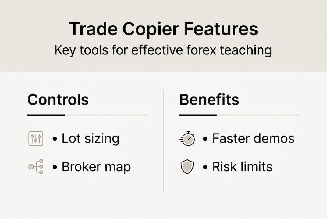 Infographic outlining trade copier features and benefits