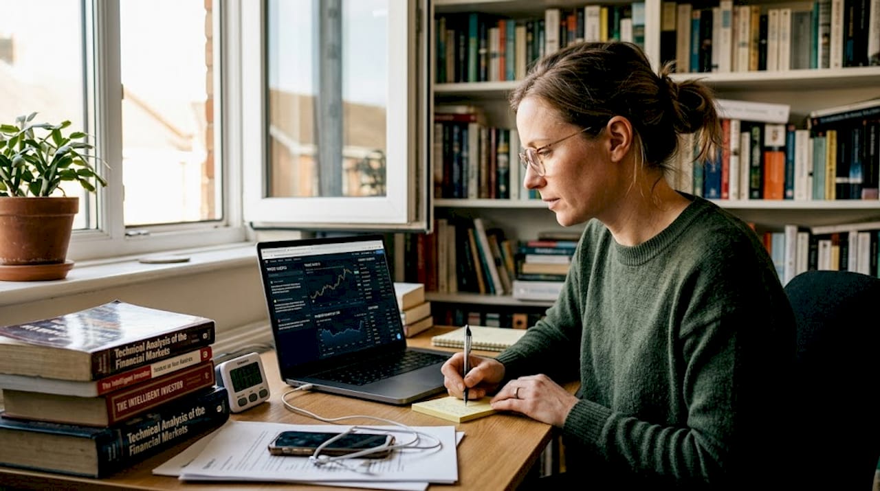 Home trader checks automation alerts and notes