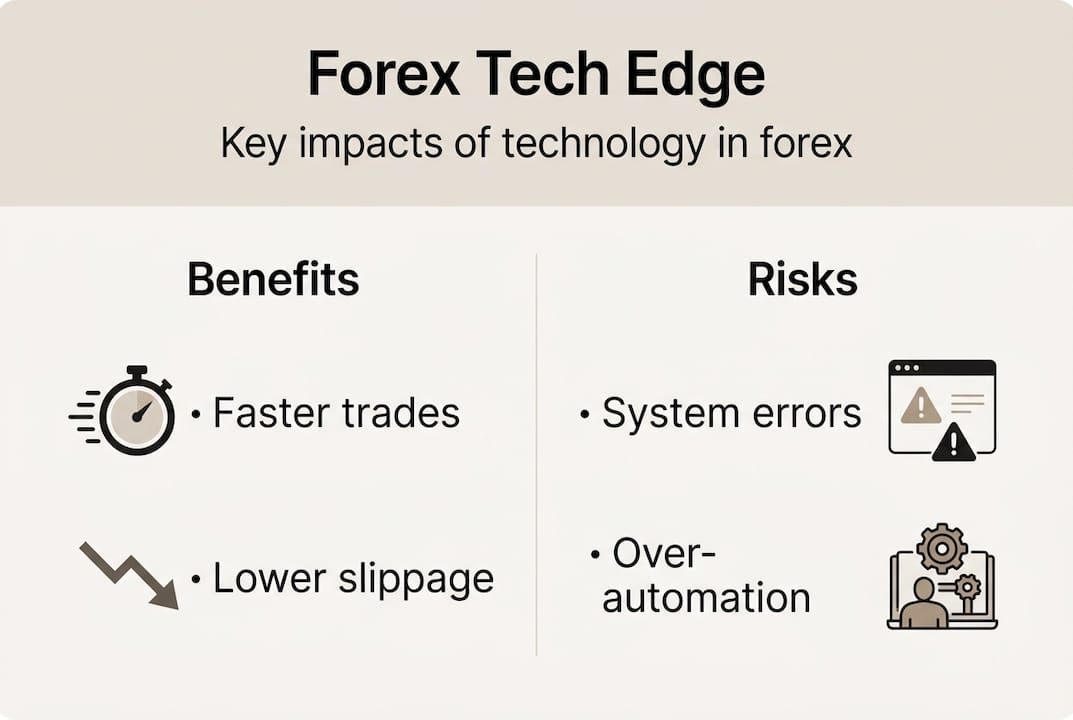 Infographic with forex tech benefits and risks