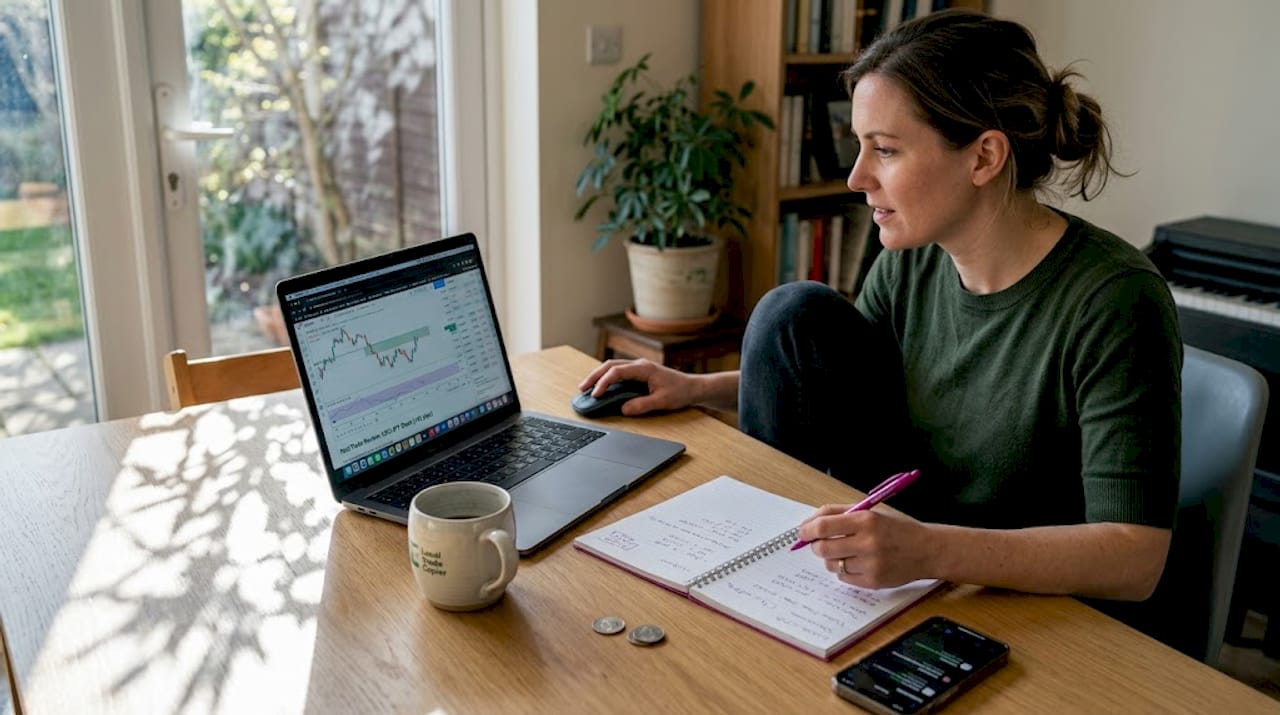 Woman practicing forex skills with demo platform