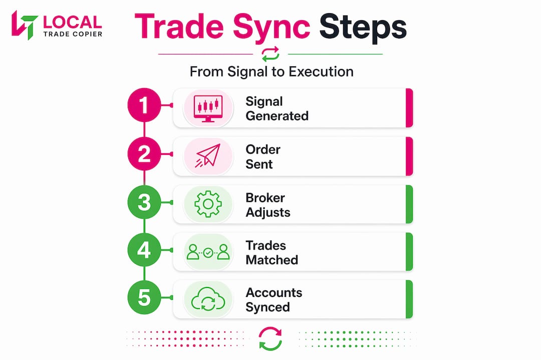 Infographic of trade synchronization steps in forex