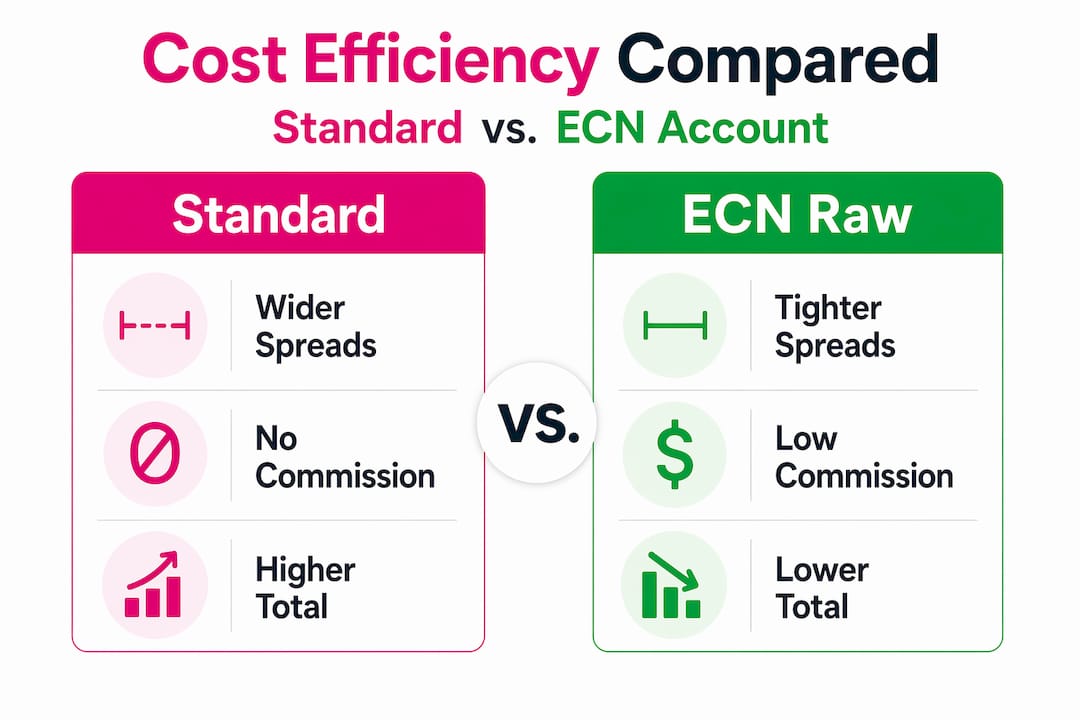 Infographic comparing standard and ECN trading costs