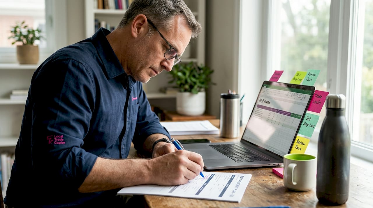Man annotating forex risk management plan