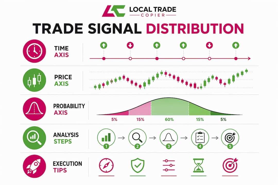 Infographic illustrating trade signal distribution analysis steps