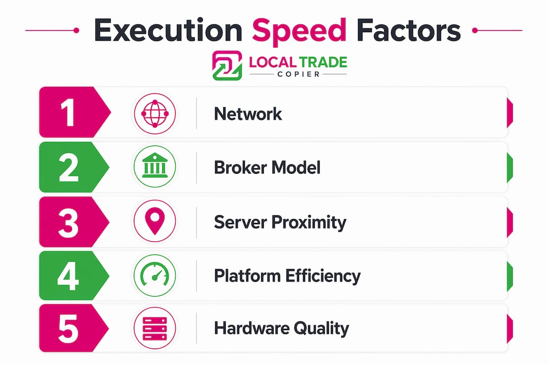 Infographic showing key factors influencing trade execution speed