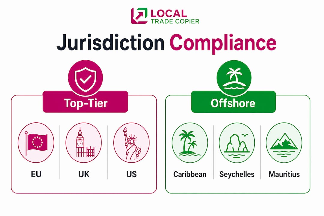 Infographic comparing top-tier vs offshore forex compliance