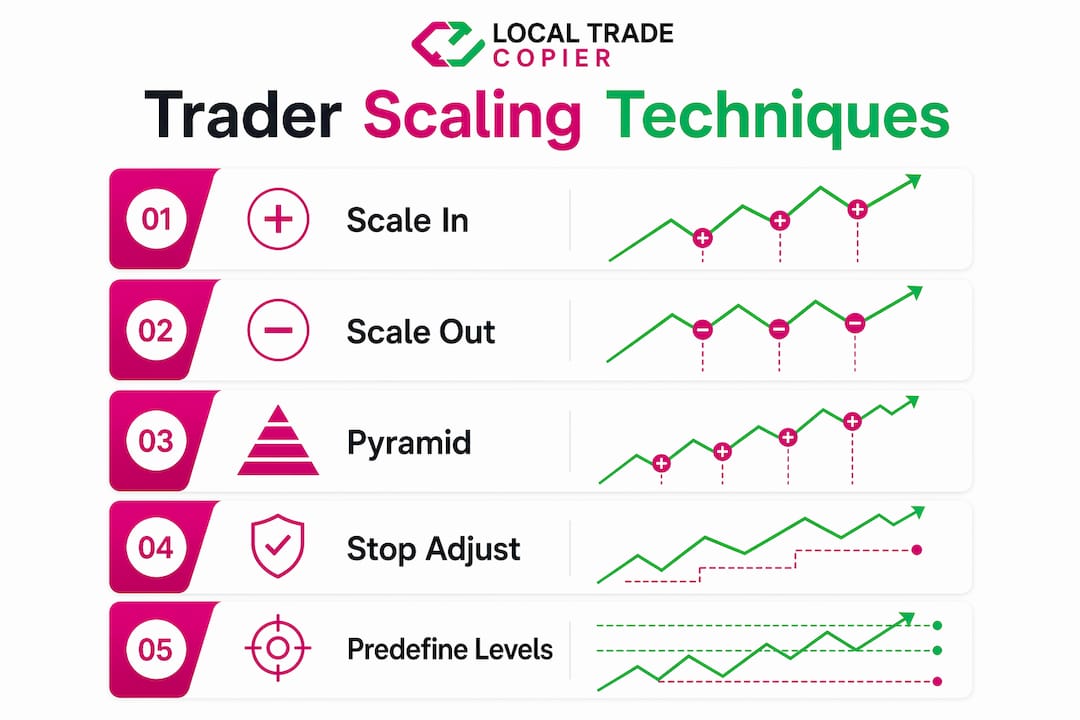 Infographic showing trader scaling techniques steps