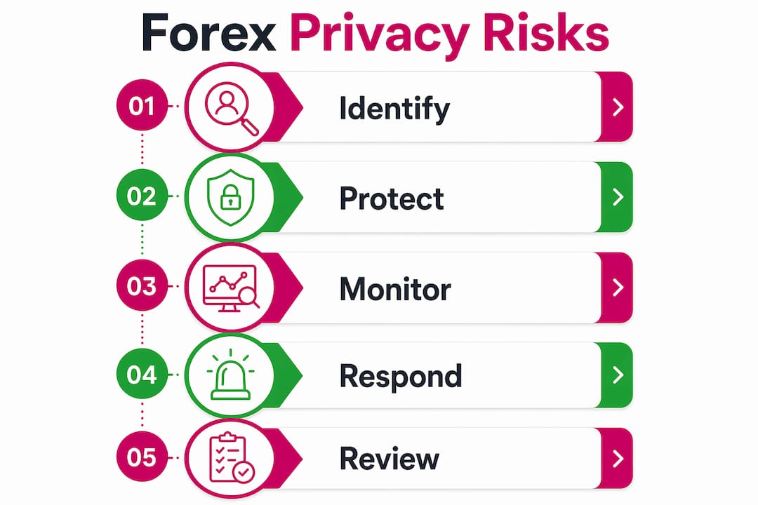 Infographic depicting forex privacy risk management steps