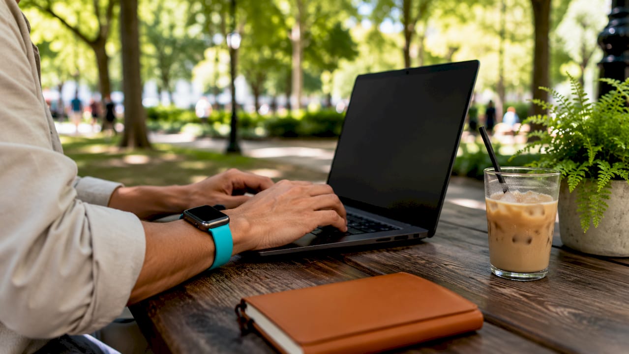Hands typing on laptop for trading privacy