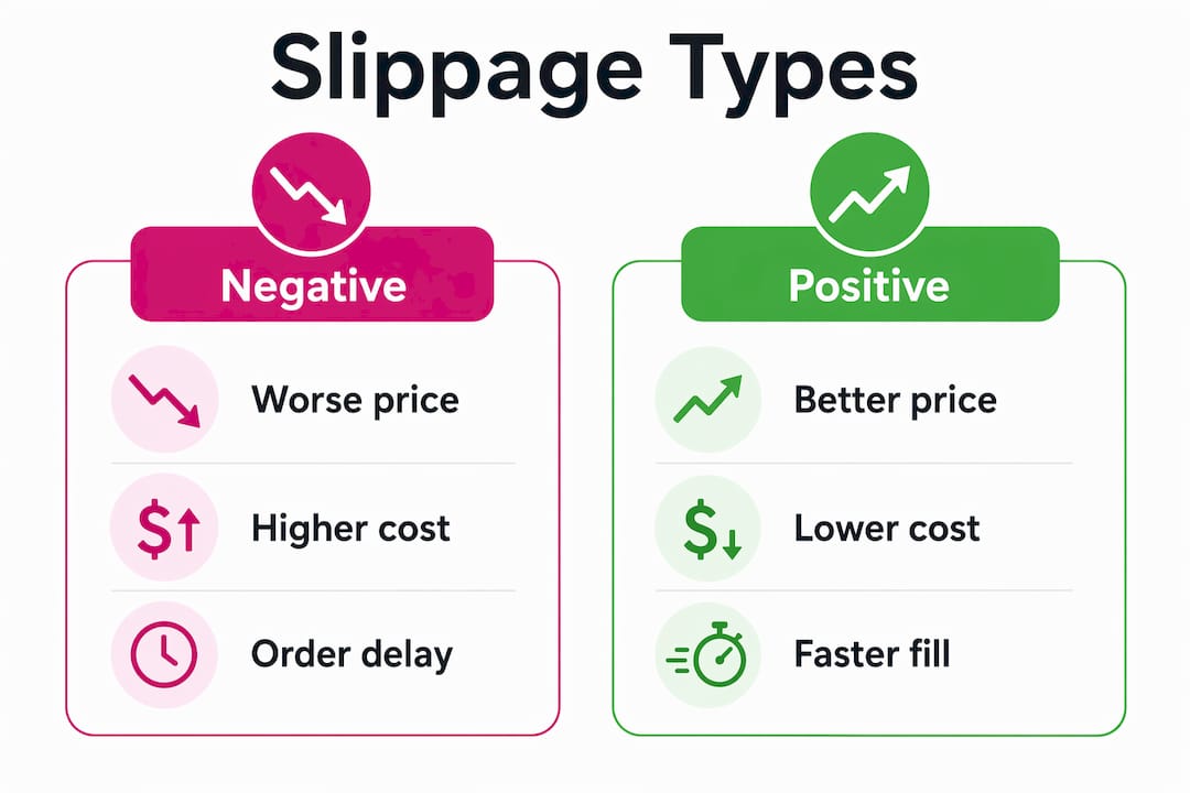 Infographic comparing positive and negative slippage