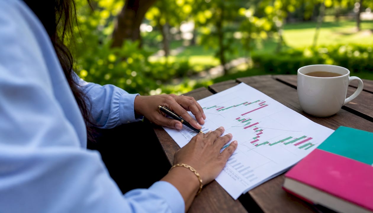 Hands pointing at forex stop loss chart