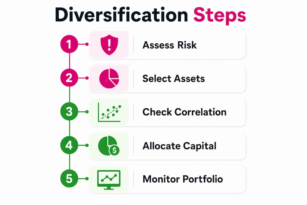 Infographic illustrating steps of portfolio diversification