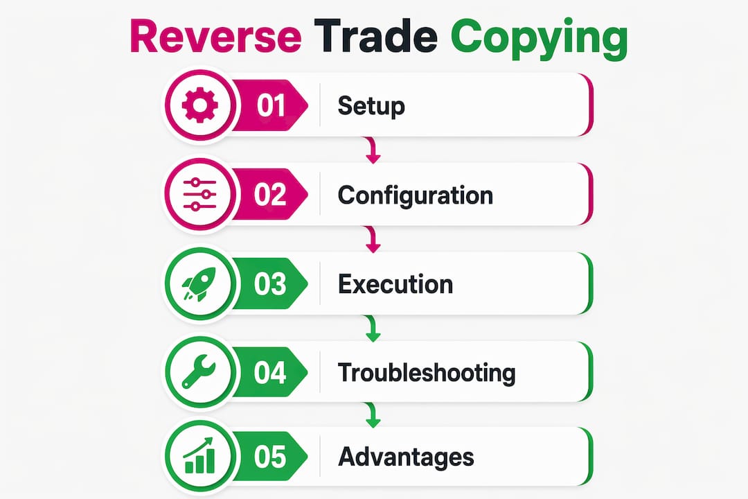 Infographic outlining reverse trade copying process steps