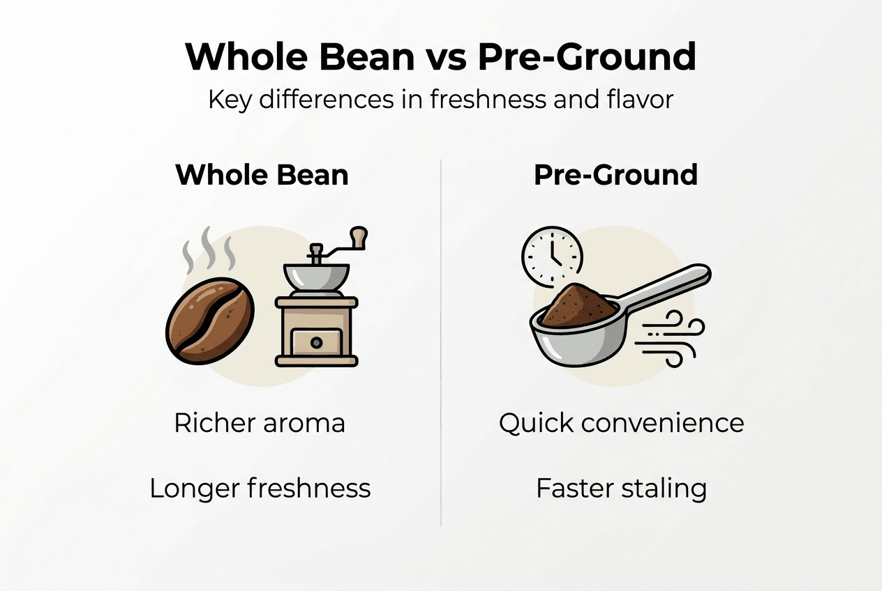 Infographic comparing whole bean and ground coffee