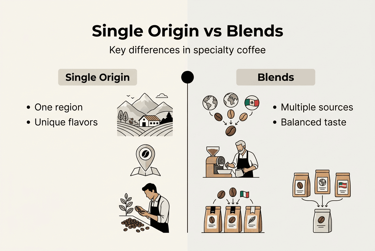 Infographic comparing single origin coffee and blends