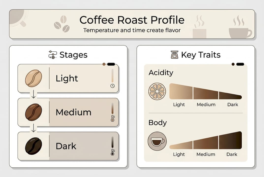 Infographic of coffee roast profiles and their traits