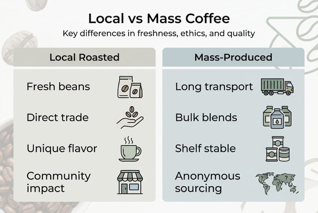 Infographic comparing local and mass-produced coffee