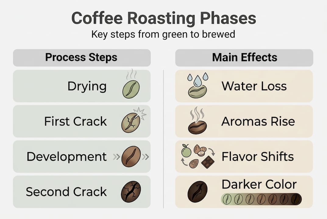 Infographic showing coffee roasting process phases