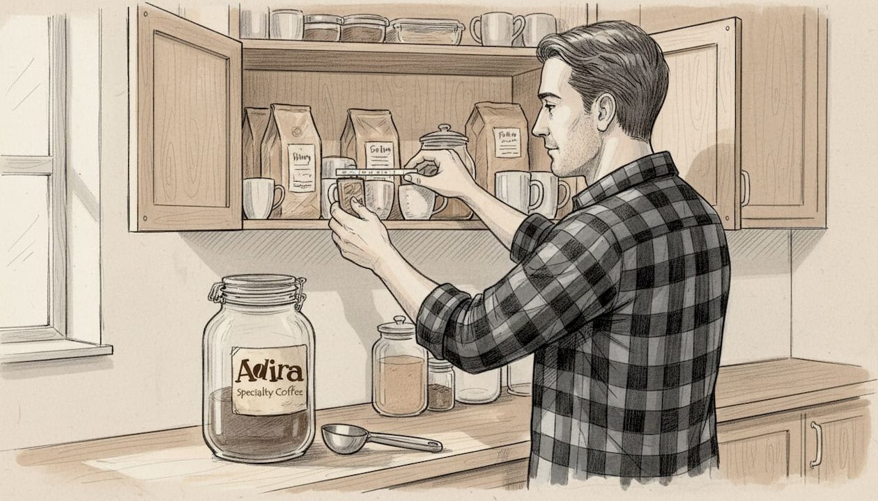 Man checking kitchen coffee storage temperature