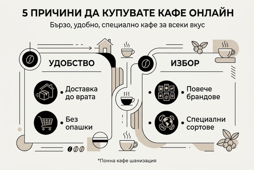Инфографика: Топ 5 причини да се насладиш на кафе онлайн