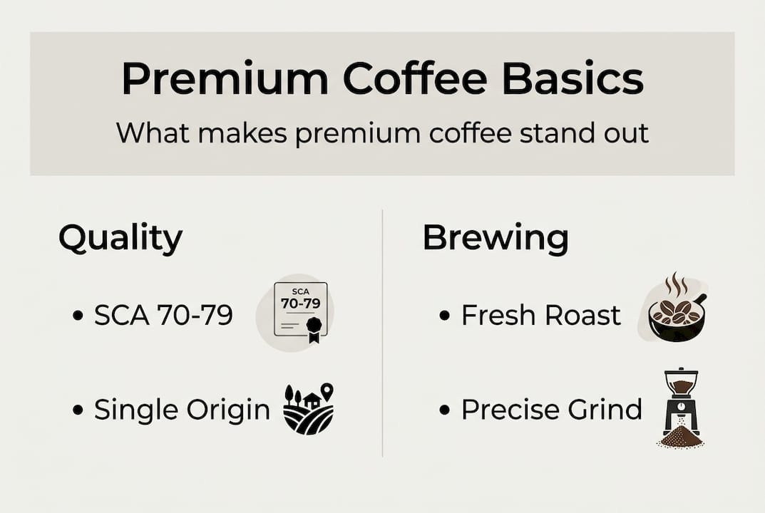 Infographic showing premium coffee qualities and brewing