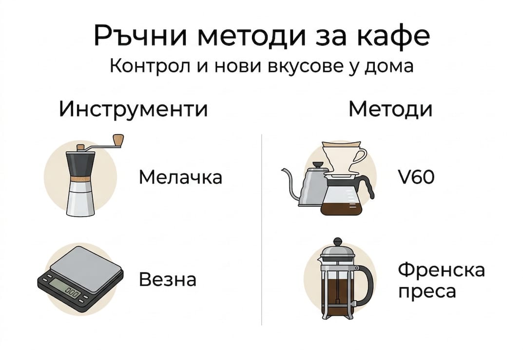 Визуално ръководство за най-популярните начини за приготвяне на кафе на ръка