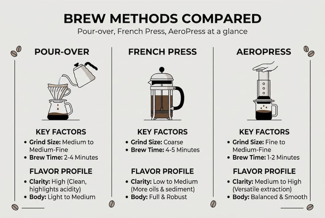 Infographic comparing home coffee brewing methods