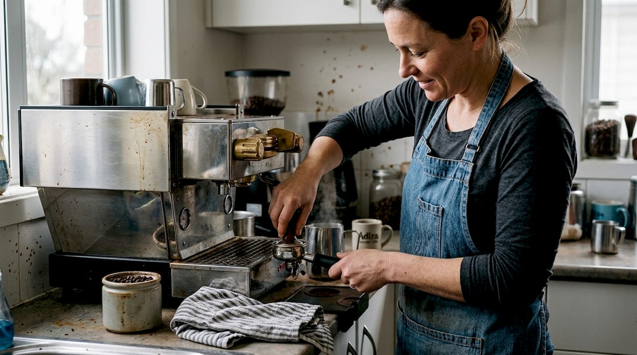 Home espresso machine in daily use