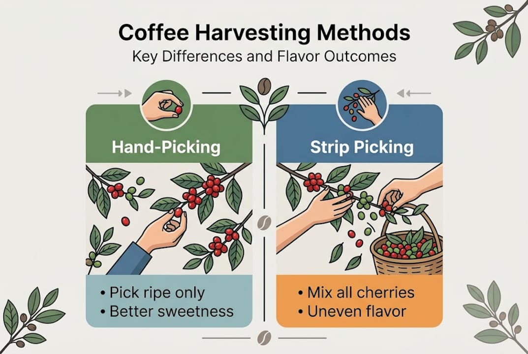 Infographic contrasts hand-picking and strip picking methods