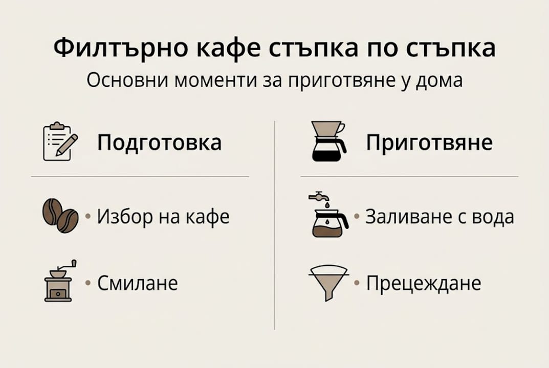 Инфографика: как да си приготвим филтър кафе стъпка по стъпка