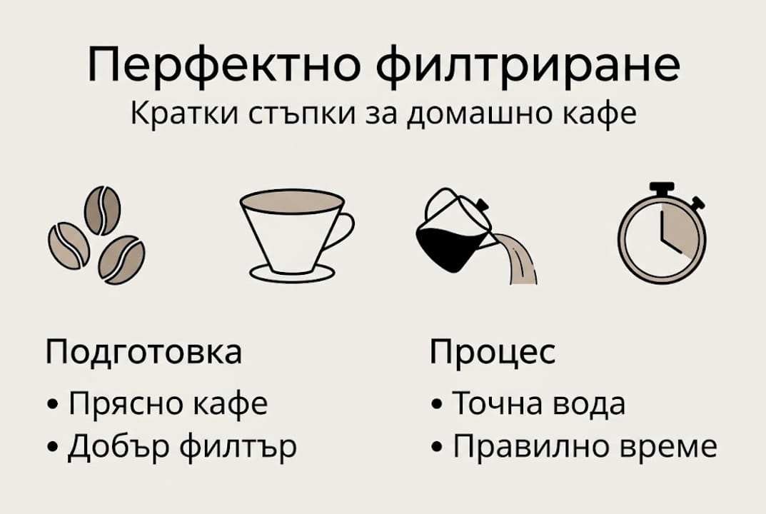 Инфографика: лесни стъпки за приготвяне на кафе с филтър