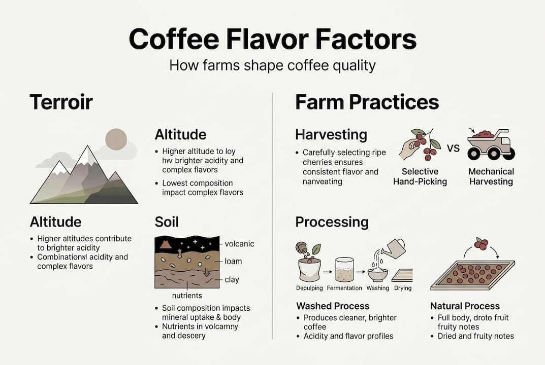 Infographic coffee farm flavor key factors