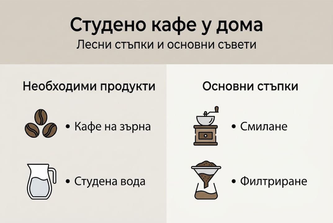 Инфографика: лесни стъпки за приготвяне на студено кафе вкъщи