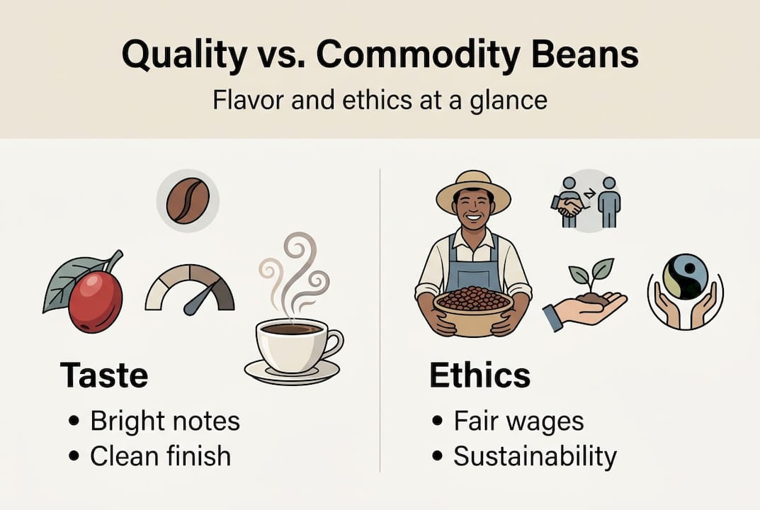 Infographic showing coffee bean quality and ethics