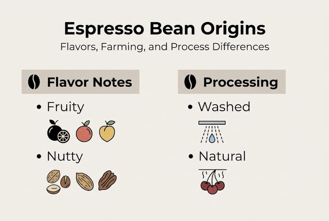 Infographic comparing espresso bean origins and processes
